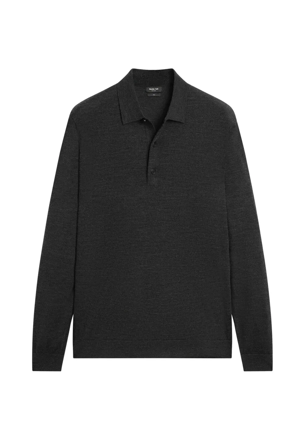 Вязаный поло-свитер из 100% мериносовой шерсти - рубашка поло Massimo Dutti, Dark Grey — фото 4