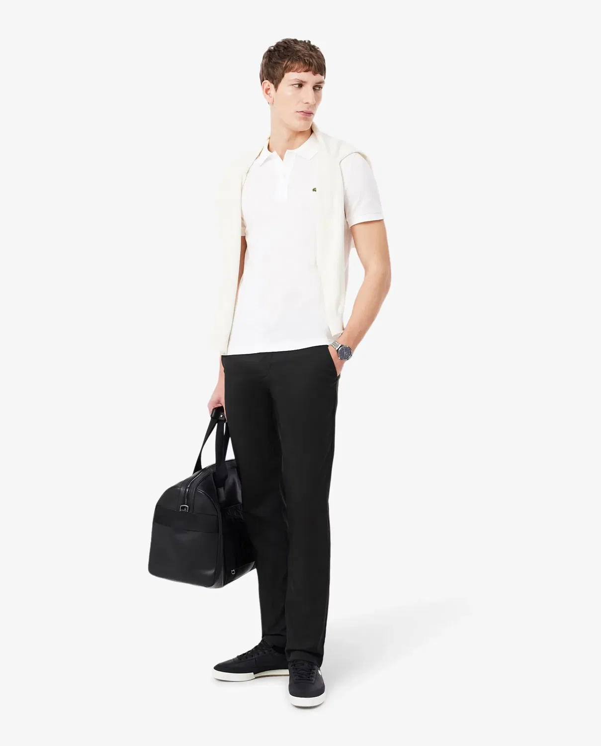 Мужское поло Lacoste L.12.12 с коротким рукавом, облегающий крой, хлопок, Blanco — фото 4