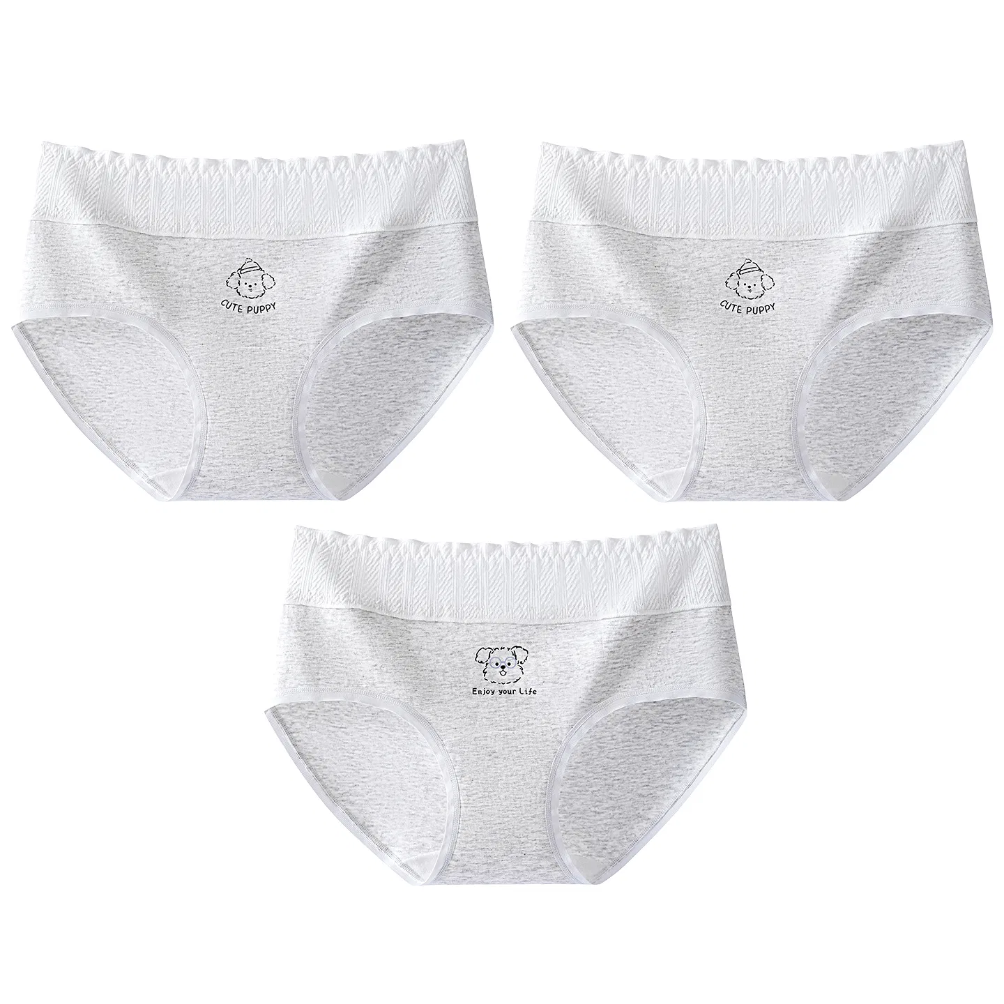 Детское белье для девочек хлопковое набор из 3 трусов Red Bean, Цвет: light gray hat dog*2+ light gray glasses dog