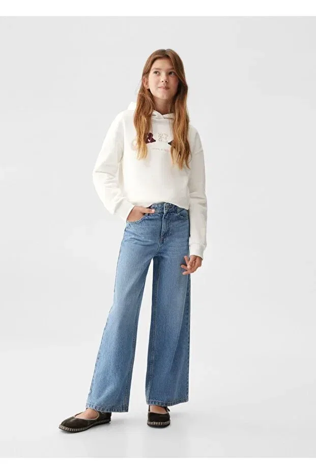 Детские свитшот для девочек с принтом Mango Kids, Off White — фото 2
