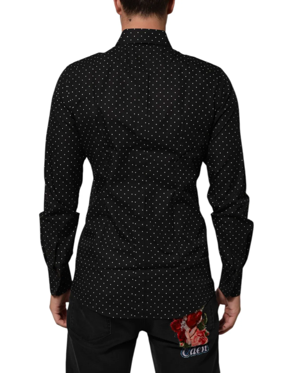 Мужская рубашка с принтом в горошек с длинным рукавом Black Polka Dot Cotton GOLD Dolce & Gabbana, Black — фото 4