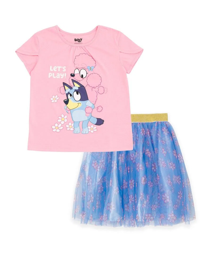 Комплект из футболки и юбки с принтом Bluey Bluey, Pink Blue Bluey Coco