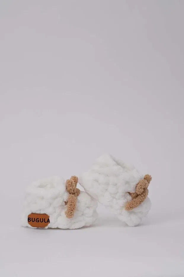 Детские пинетки для новорожденных текстильные First Step Shoes Bugula, White - Brown — фото 3