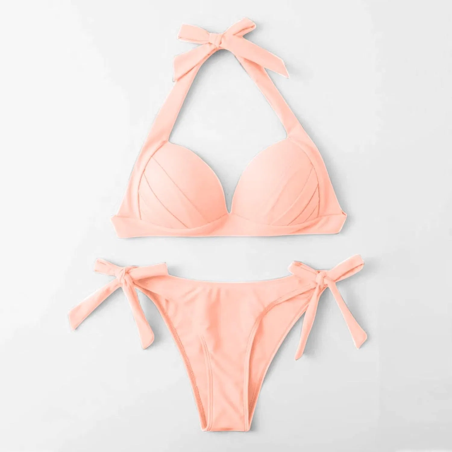 Женский бикини-комплект с рюшами push-up, двухцветный, Rose Gold — фото 3