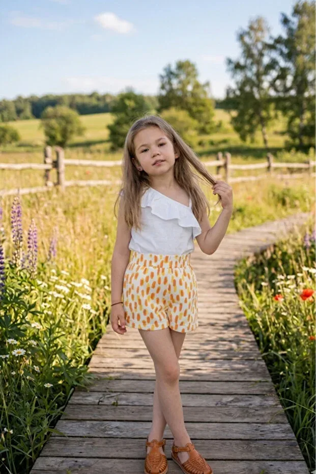 Детские шорты для девочек с принтом Cindy Girl's Shorts Minojoy, Orange — фото 2