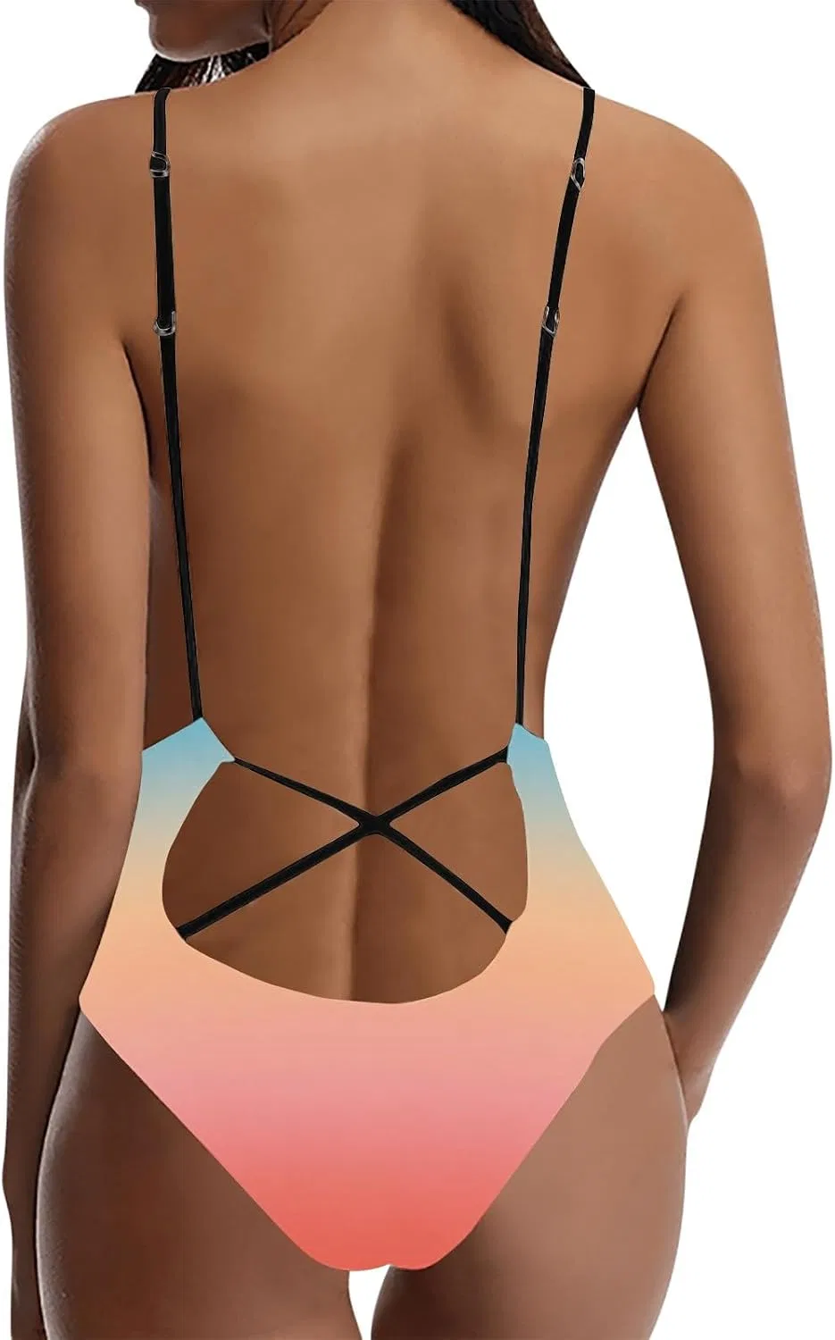 Женский цельный купальник с открытой спиной градиент High Neck Plus Size, Rose Gold — фото 2