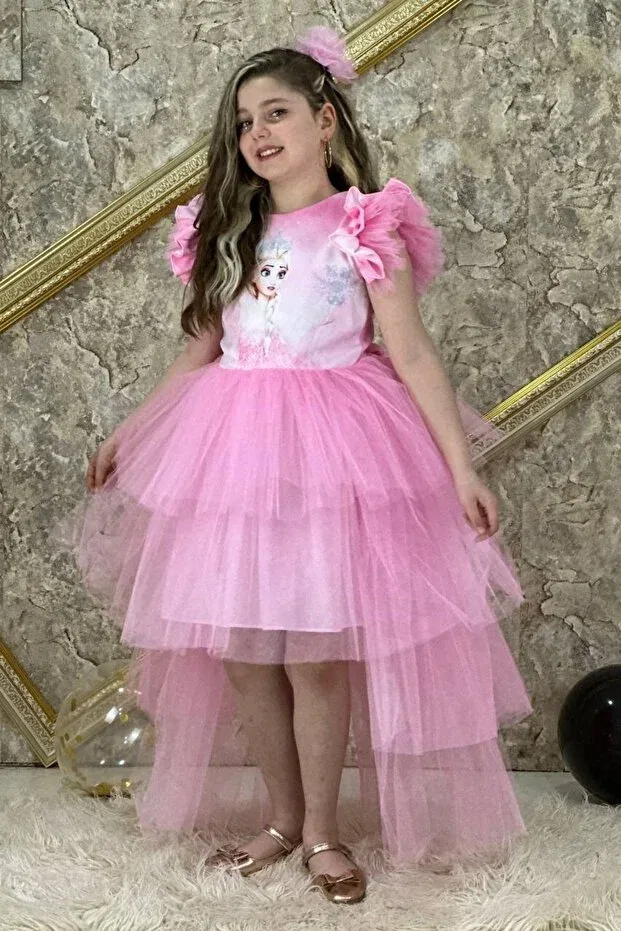 Детское платье для девочек с принтом Elsa katkat style party dress pink aby735 Abiyekids, Pink — фото 4