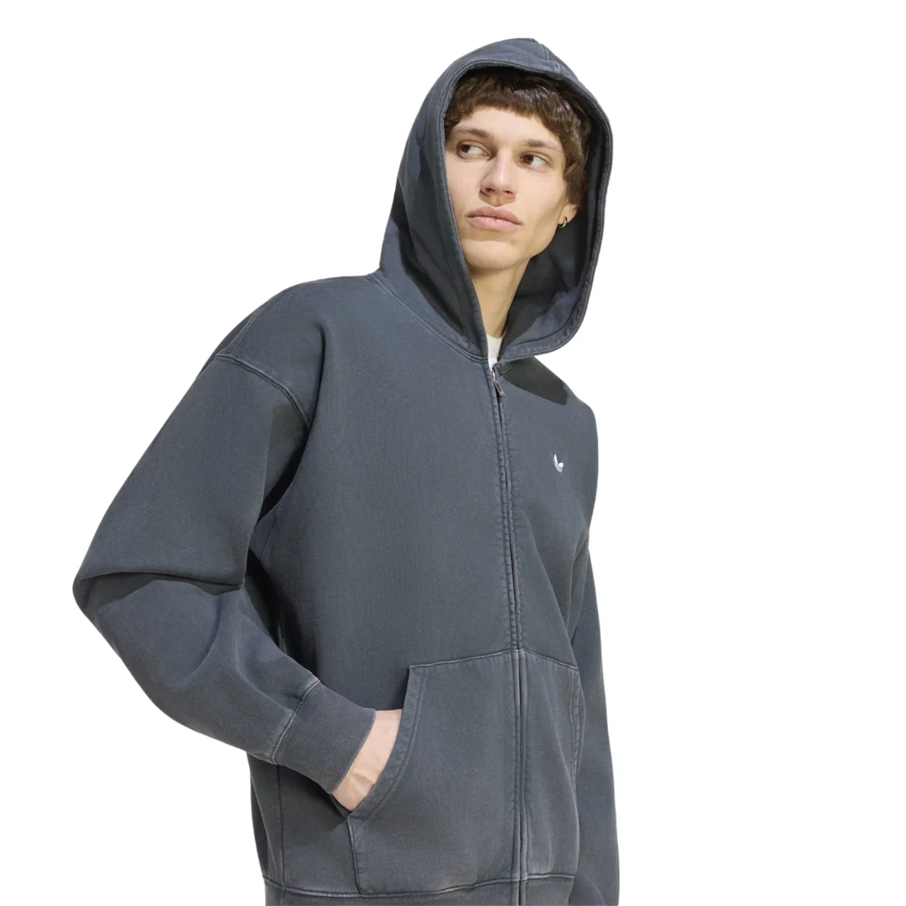 Мужское худи с молнией, свободный крой, хлопковое, adidas, Black — фото 4