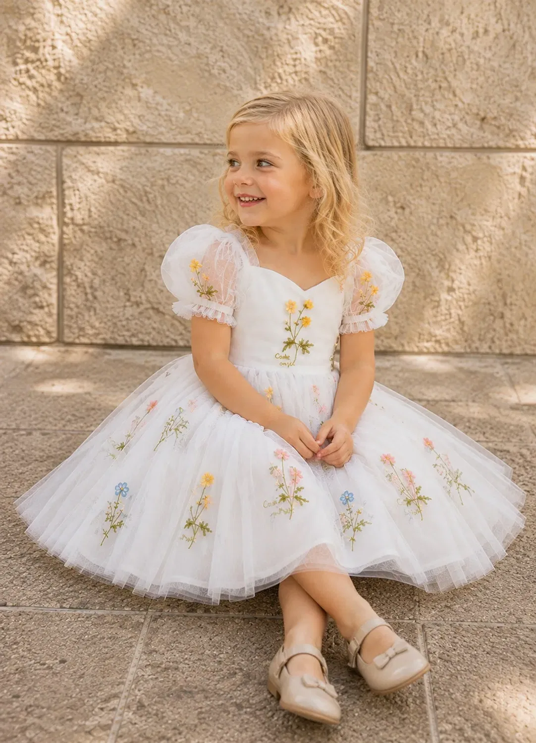Платье для девочек с цветочным принтом Charlee Lilly + Bo, White — фото 3