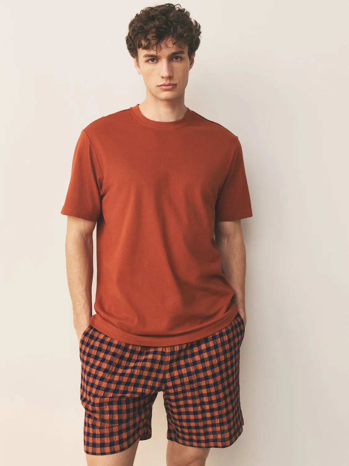 Пижама с коротким рукавом, клетчатая, Rust Brown Woven Next, ржаво-коричневый — фото 2