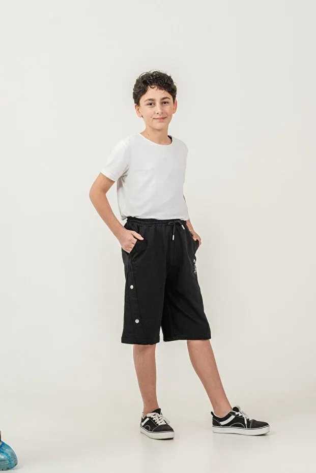 Детские шорты для мальчиков с принтом West Coast Printed Side Snap Fastener Mışıl Kids, Black — фото 2