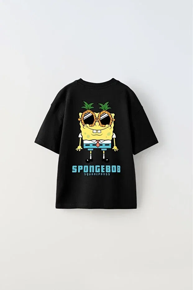 Детская футболка для девочек с принтом The Champ Spongebob Printed Black Kids T-Shirt The Champ Clothing, Black — фото 2