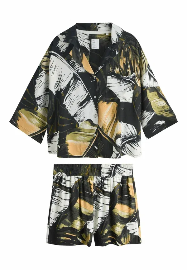 Пижамный комплект с принтом Regular fit - button through short set Next, Green Palm, зеленый