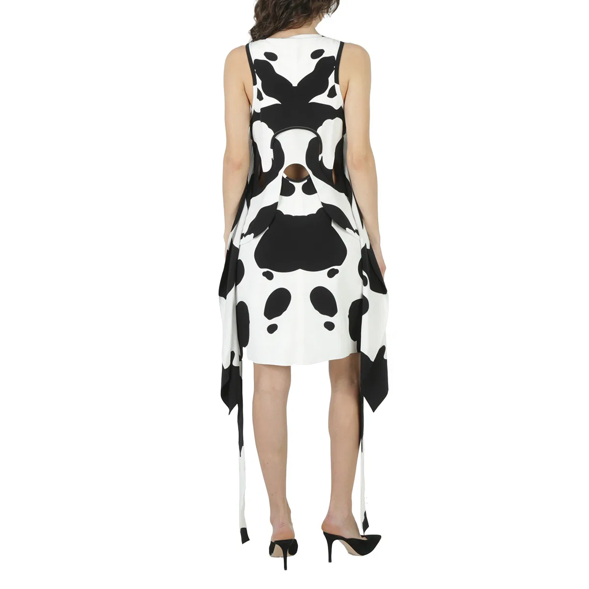 Платье-трапеция с принтом Cow-Print Pieced Cutout Silk Mini Dress Burberry, Monochrome Ip Pttn — фото 4