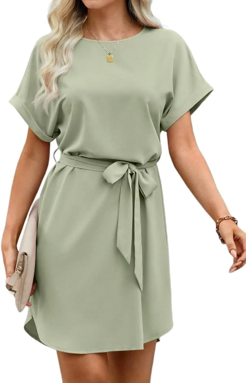 Женское повседневное платье с баской Generic, Mint Green