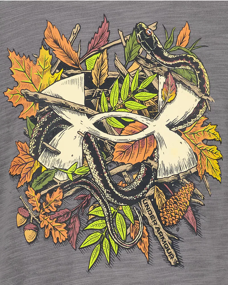 Футболка с коротким рукавом из хлопка слюб со светящимся принтом UA Snake Icon UnderArmour, Clay Green/Dusty Coral — фото 2