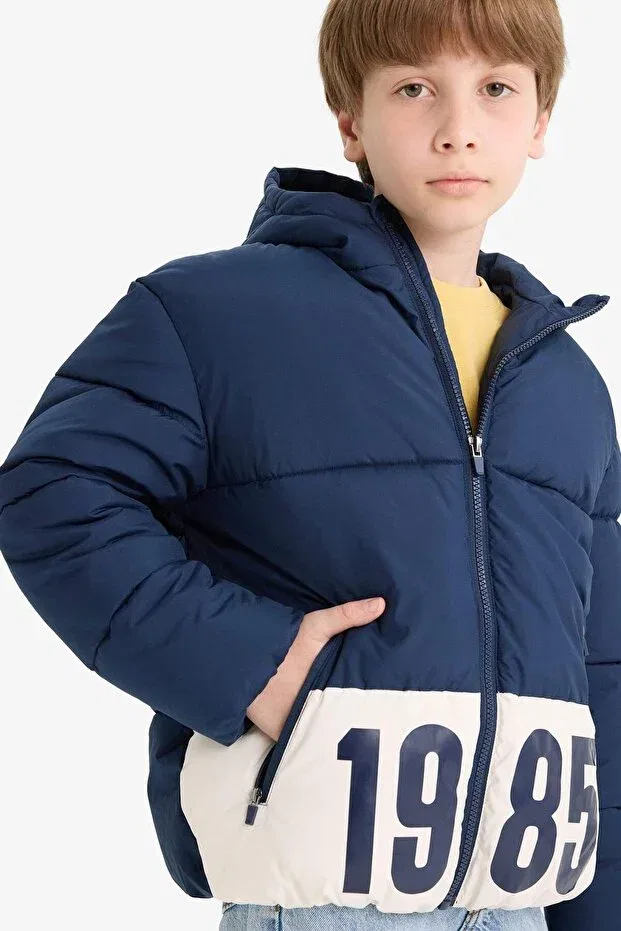 Детское пальто для девочек с капюшоном Defacto, Navy Blue Nv256 — фото 4