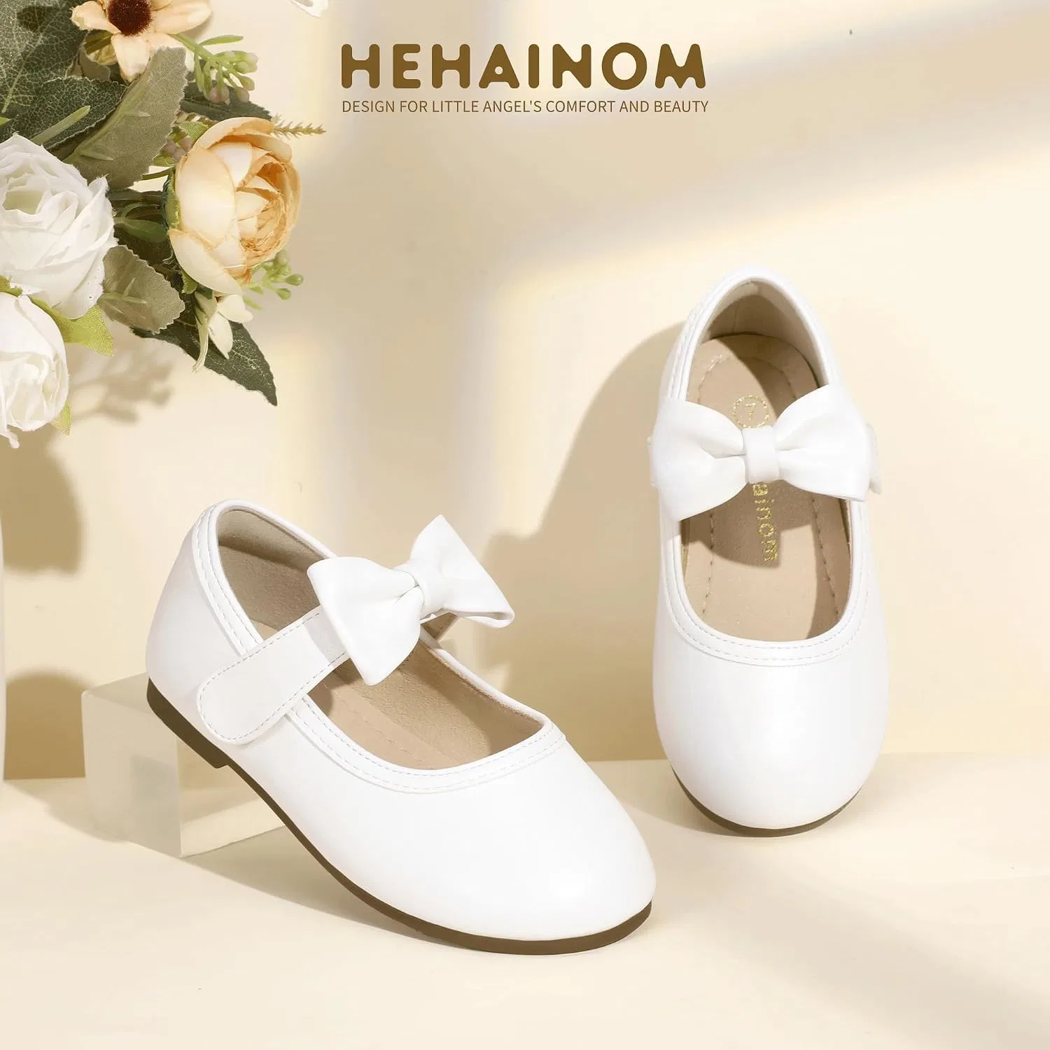 Детские туфли-балетки для девочек с бантом Hehainom, White — фото 3