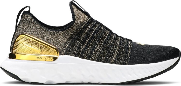 

Кроссовки Nike Wmns React Phantom Run Flyknit 2 Premium 'Black Metallic Gold', черный