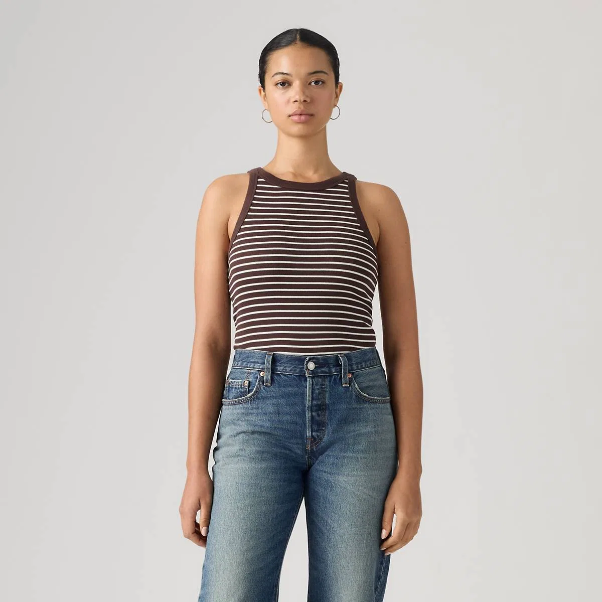 Базовая майка-борцовка Levi's, May Stripe Java - Brown — фото 3