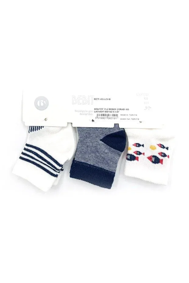 Детские носки для новорожденных в полоску 3 шт Bebitof Baby, Navy Blue-White