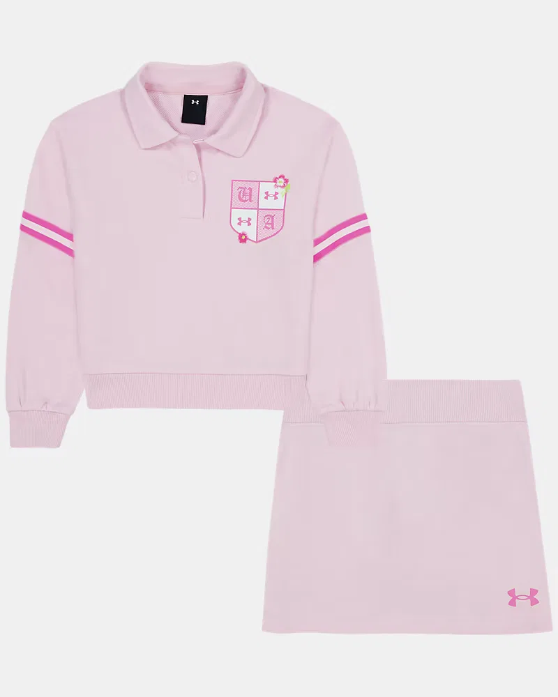 Комплект для девочек из поло и юбки-шорт влагоотводящий UA Rugby UnderArmour, Prime Pink/Pink Frenzy