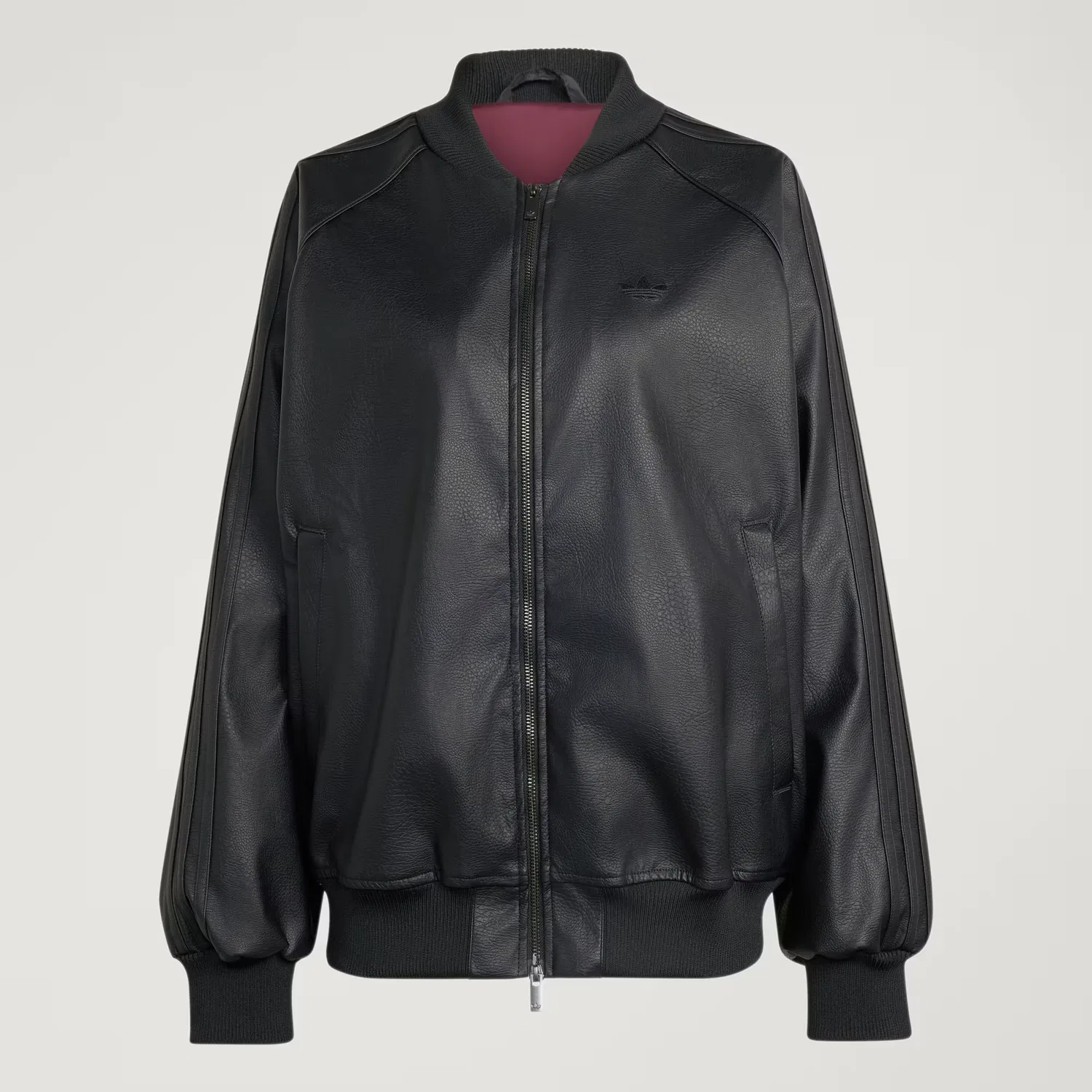 Женская олимпийка оверсайз Pleather SST Adidas Originals, черный/бордовый — фото 4
