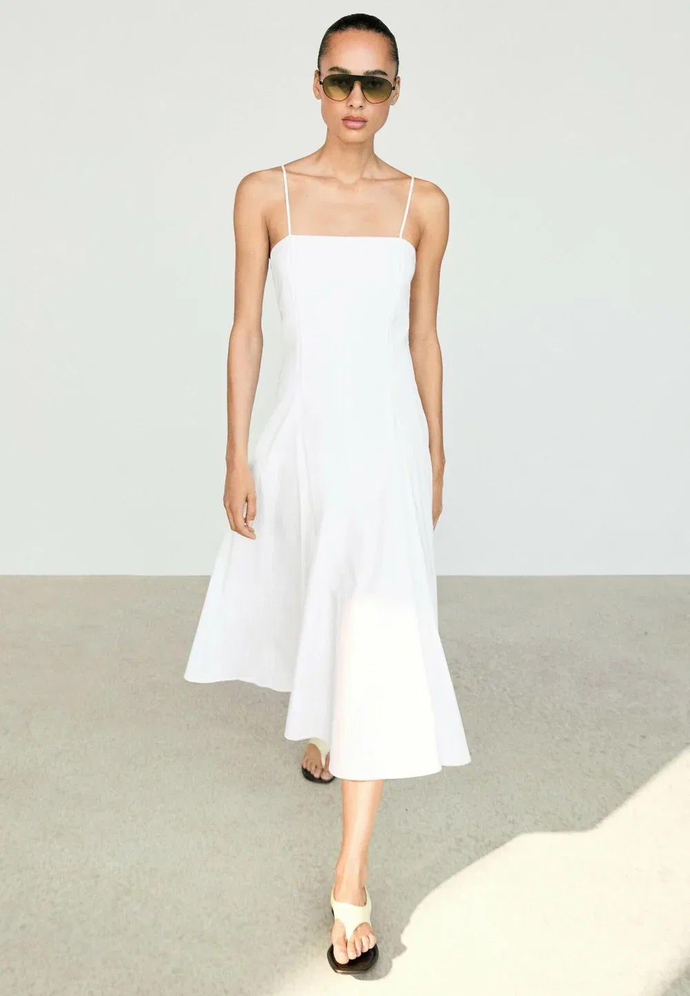 Платье-Миди из поплина на бретелях - повседневное платье Massimo Dutti, White — фото 2