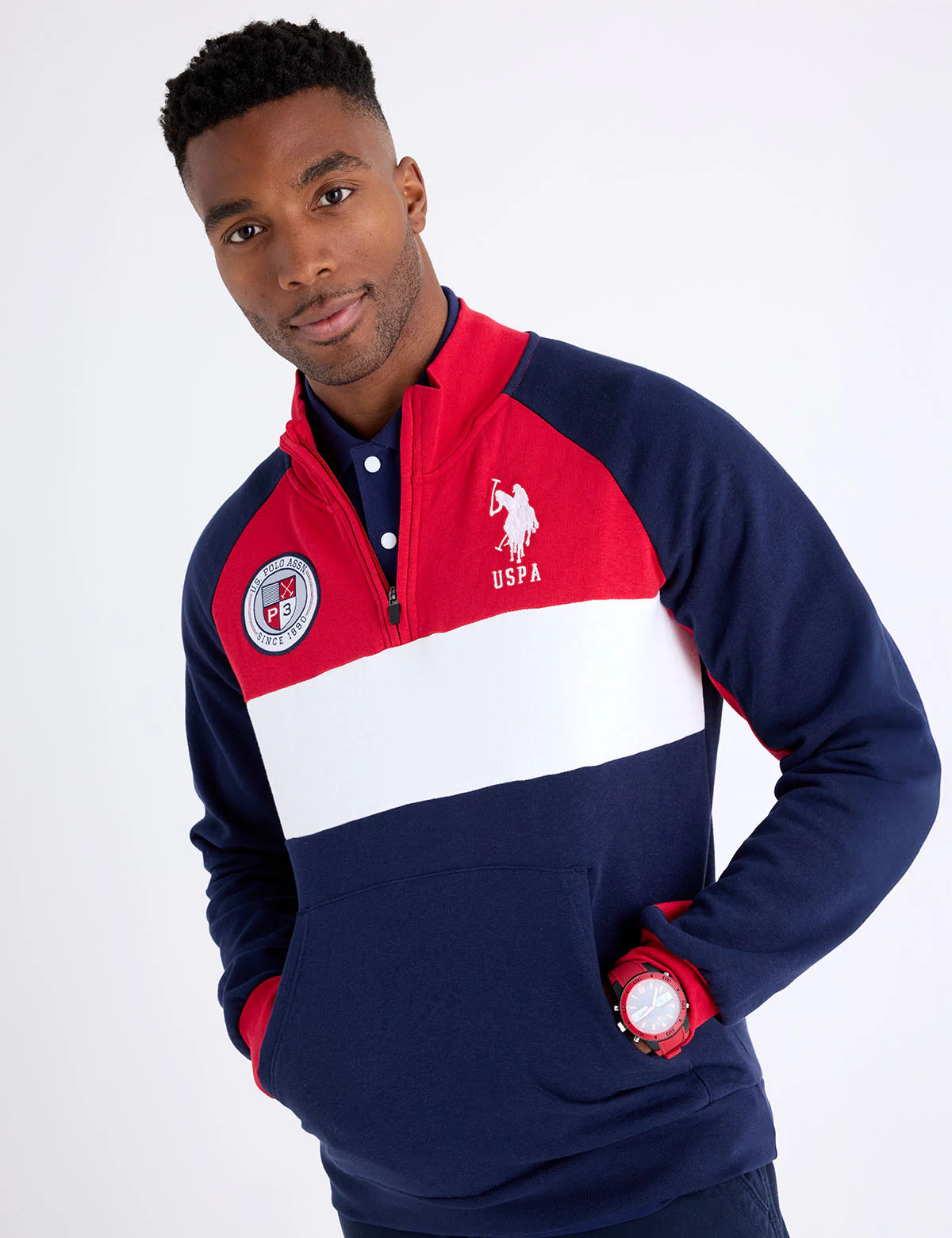 

Толстовка U.S. Polo Assn Uspa 1/4 Zip Colorblock Fleece, тмно-синий/белый/красный