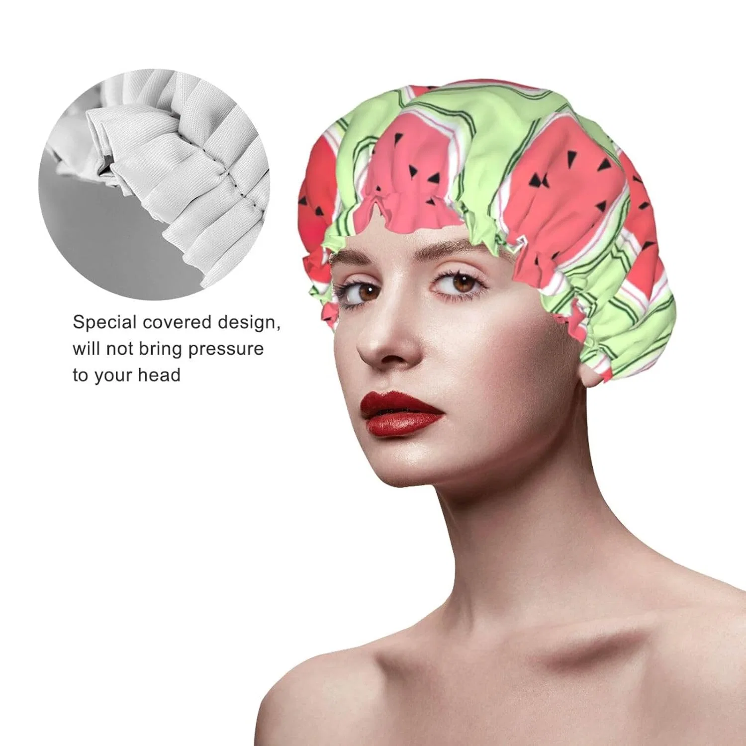 Шапочка для душа WURTON, Водонепроницаемая, Двойной слой, 27 см, Watermelon Green — фото 4