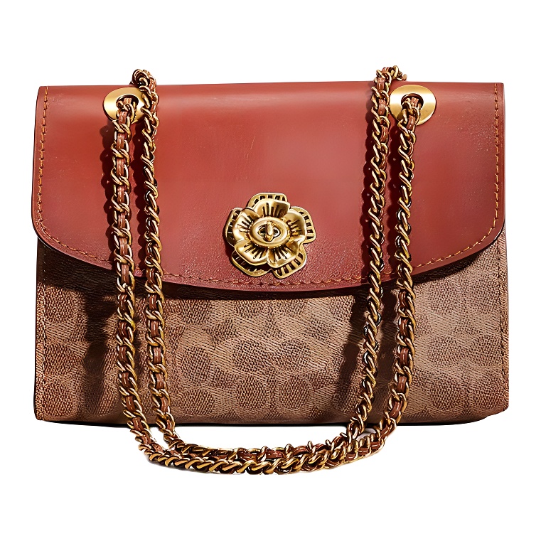 

COACH Паркер Канвас с кожаной отделкой портативная сумка кроссбоди, женская сумка через плечо среднего размера коричневый и красный