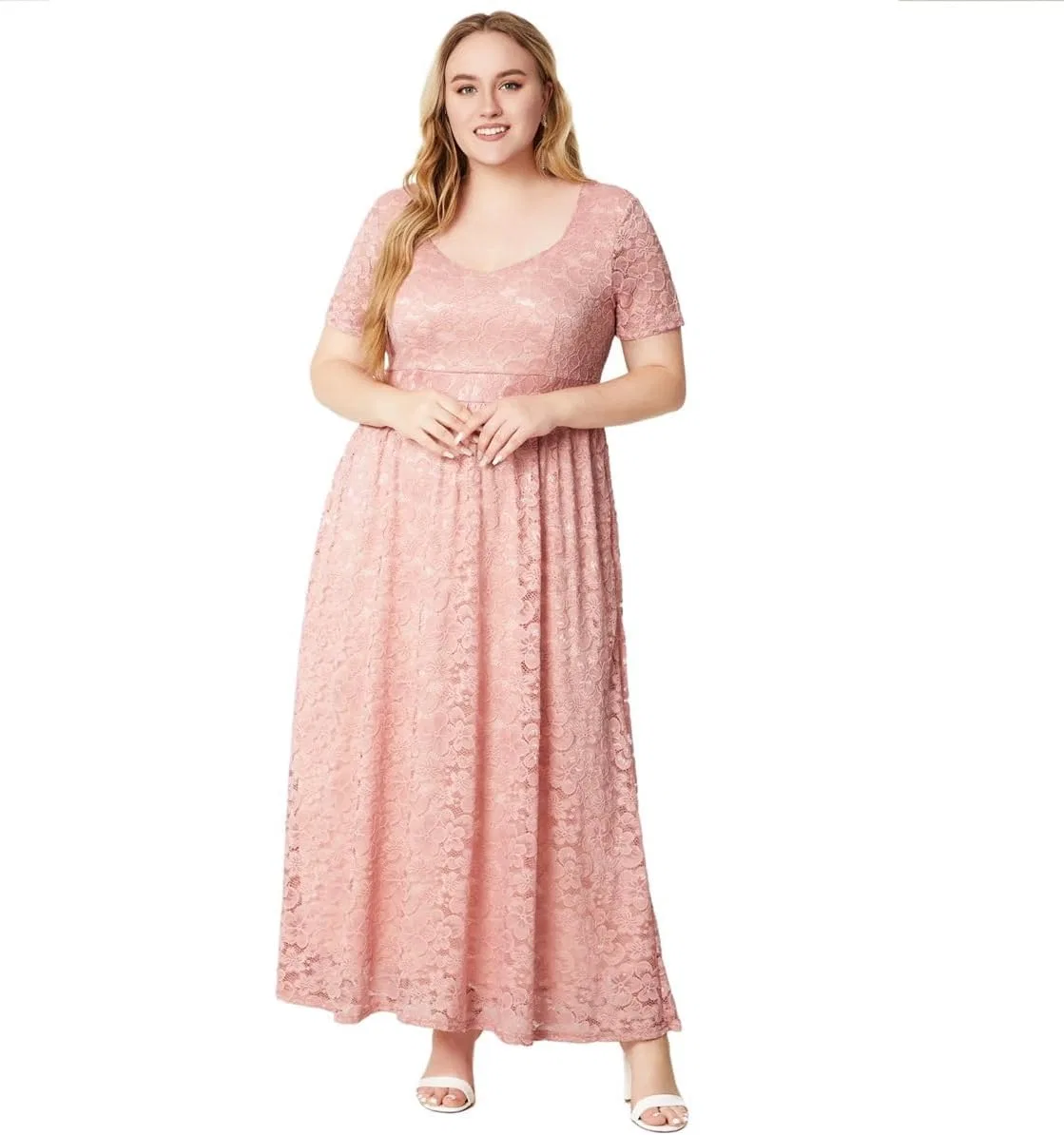 Женское вечернее платье A-силуэта с кружевом Plus Size, Pink — фото 2
