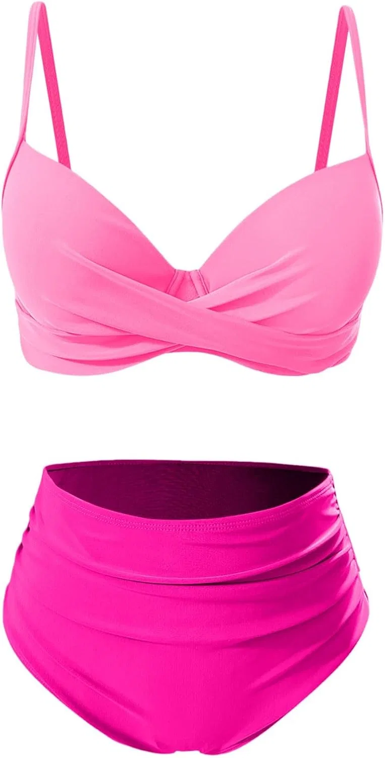 Женский танкини с V-образным вырезом, Solid, Pink — фото 3
