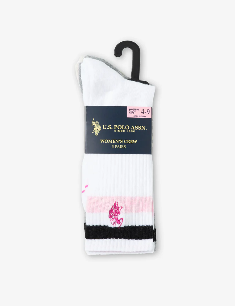 Комплект носков U.S. Polo Assn Ladies 3pk Stripe Assorted Crew, 3 штуки, белый/серый/бежевый — фото 3