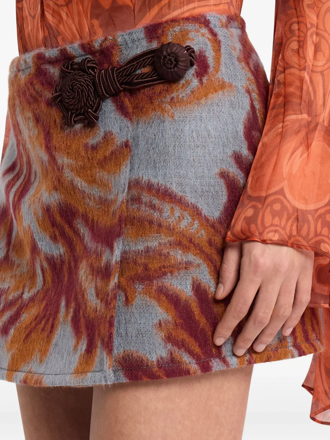 Мини-юбка с принтом листьев и поясом ETRO, серый — фото 2
