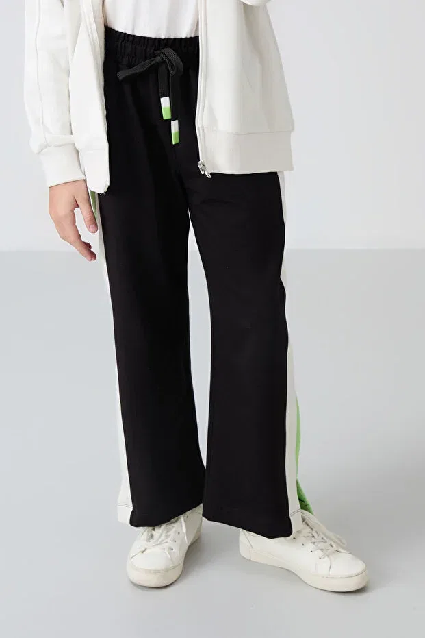 Детские спортивные штаны для девочек с широкими штанинами Black Slit Detailed Wide Leg Girls' Sweatpants With Pockets Tommy Life, Black — фото 3