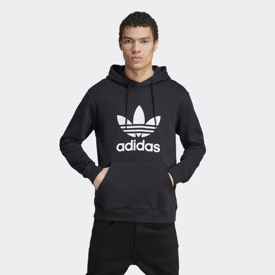 Худи с капюшоном и принтом Trefoil adidas Originals Adicolor Classics, Черно-белый