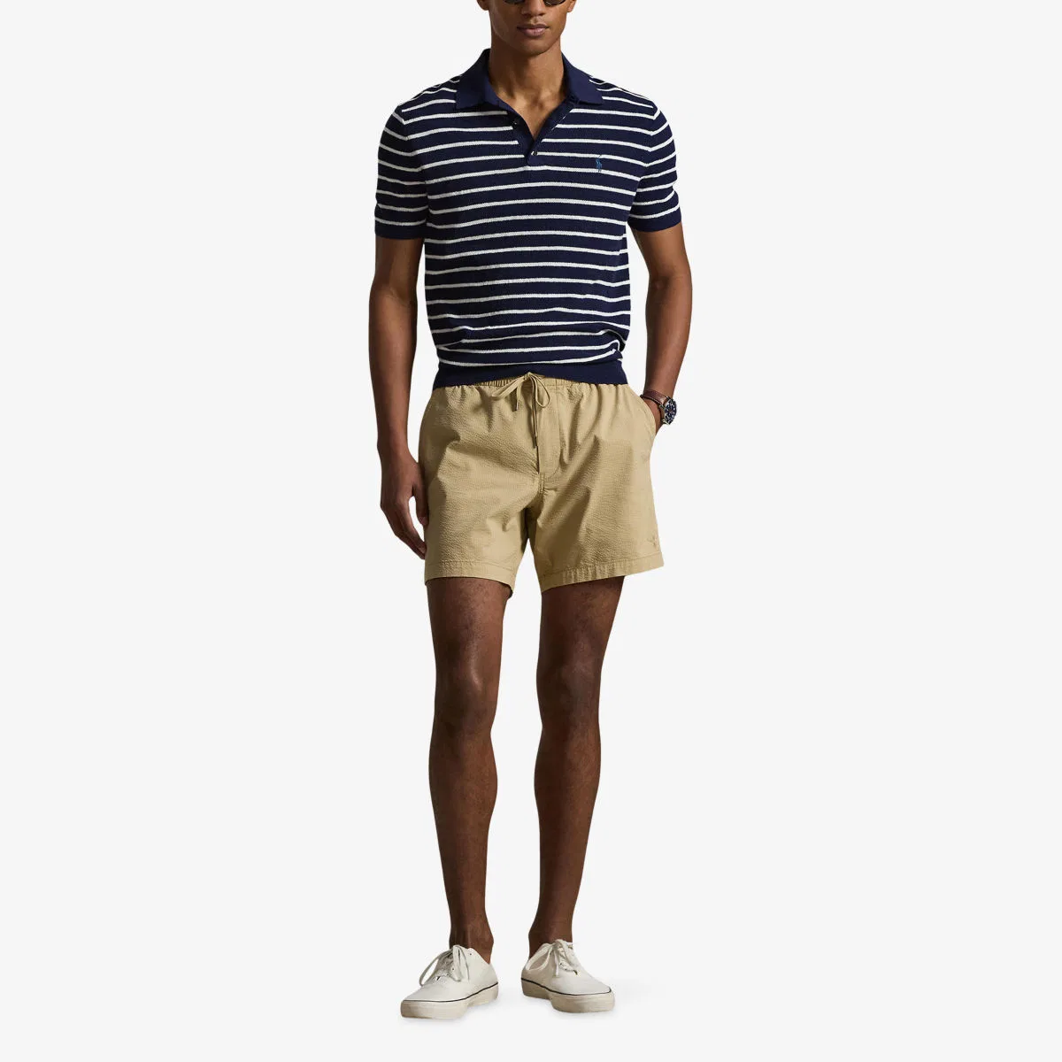 Шорты из хлопковой смеси сирсакер с вышитым логотипом Polo Ralph Lauren, бежевый/хаки — фото 2