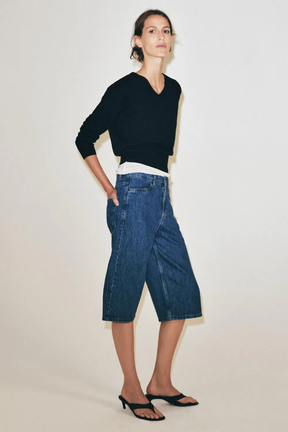 Джинсовые шорты-бермуды средней посадки из коллекции ZW ZARA, Mid-blue — фото 2