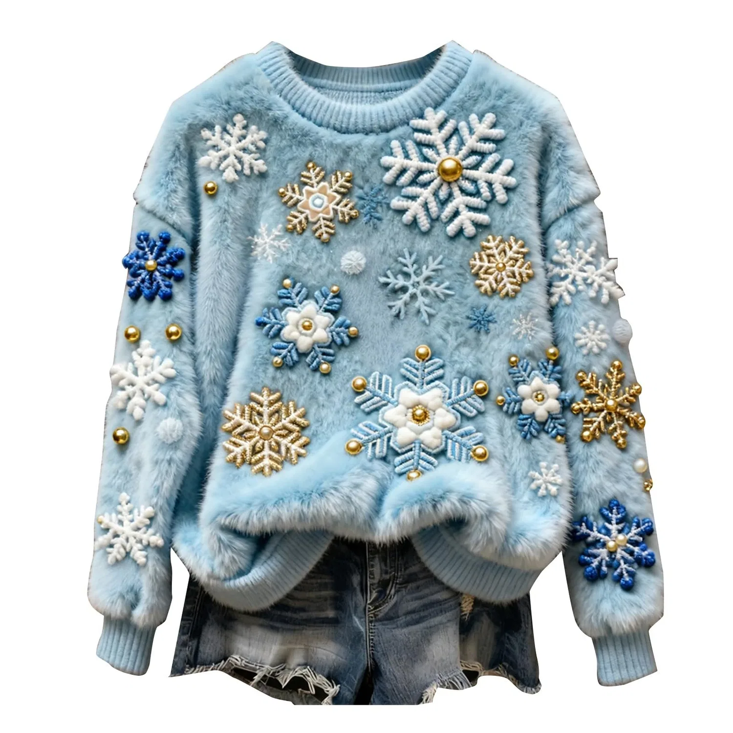 Женский свитер с принтом Christmas Sweater, Za-light Blue