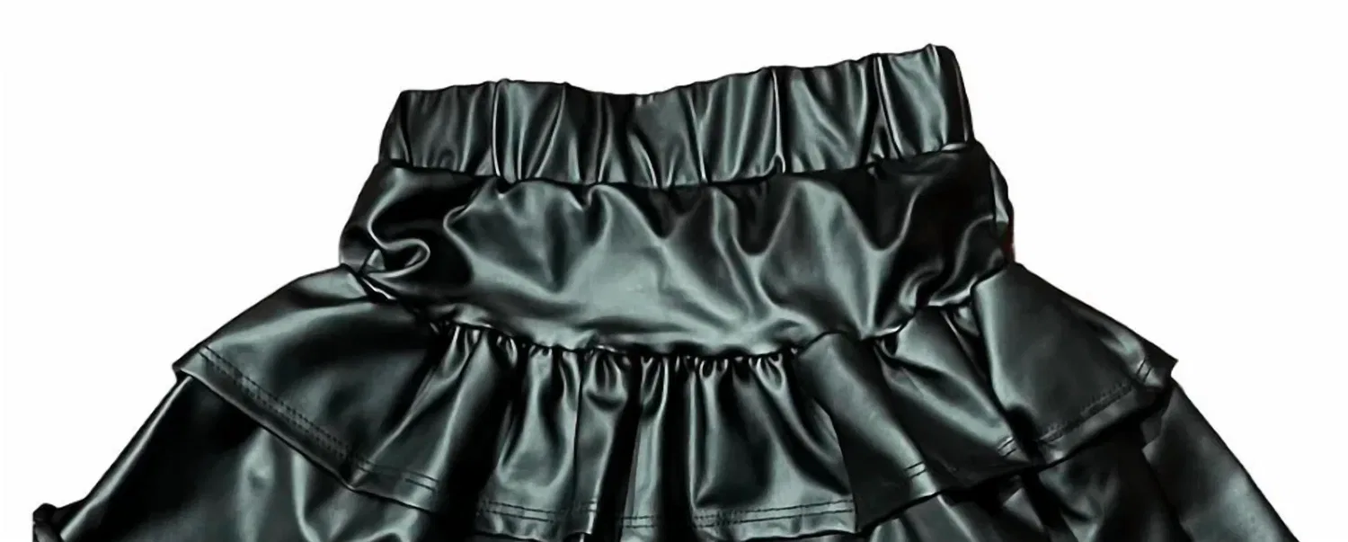 Tweenstyle Детская многоярусная юбка из искусственной кожи, черная — фото 2