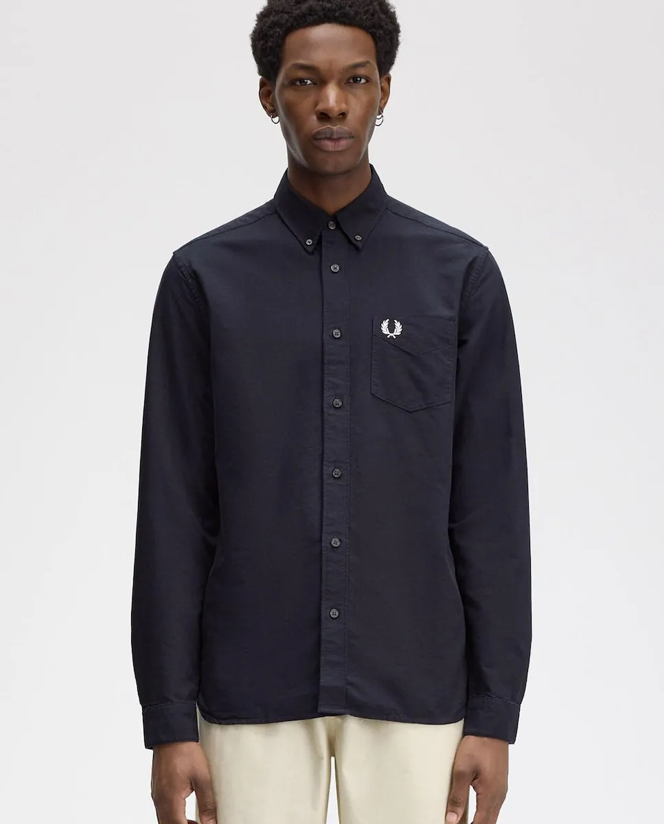 

Мужская однотонная рубашка Оксфорд с длинным рукавом Fred Perry, темно-синий