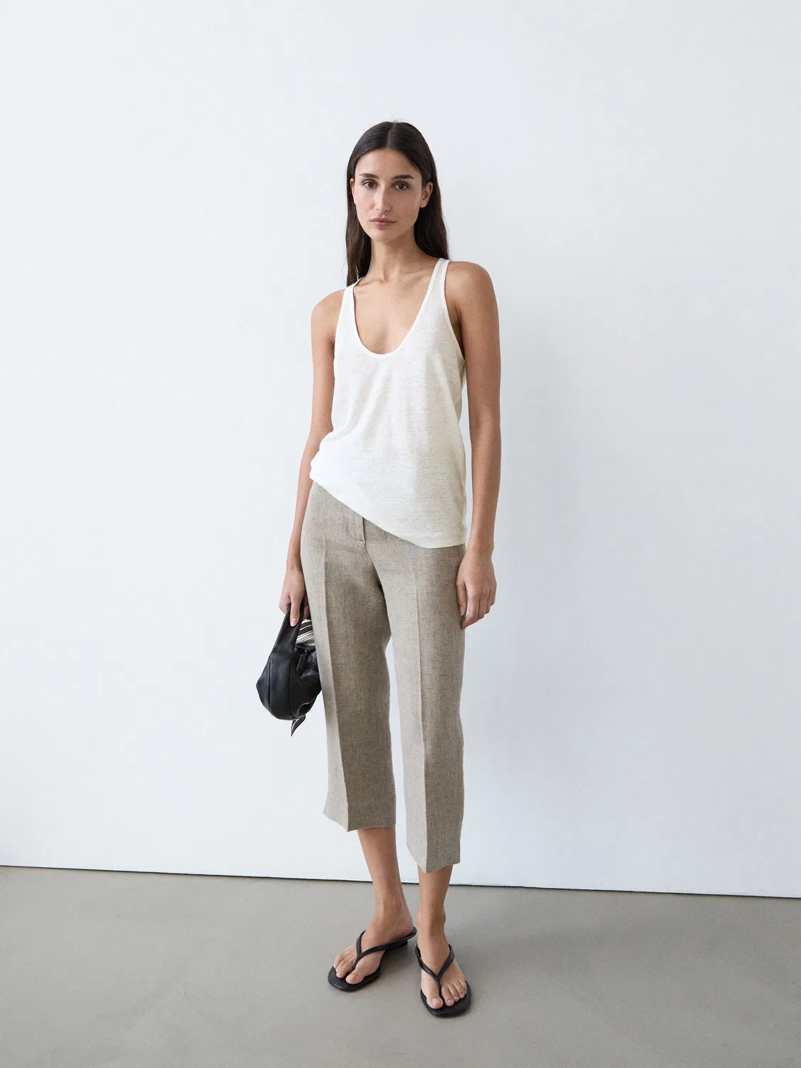 Топ на бретельках из 100% льна Massimo Dutti, Off-White — фото 4