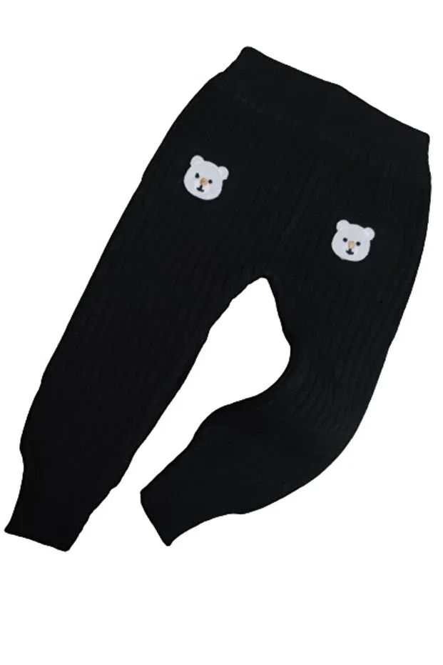 Детские леггинсы для девочек хлопковые Corduroy bear baby knitwear leggings Gogo Bici, Black — фото 3
