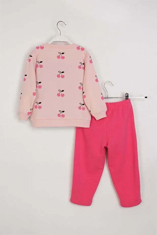 Детский комплект для девочек с принтом Cherry Printed Tracksuit Set Ww Waka Waka Kids Store, Powder — фото 3