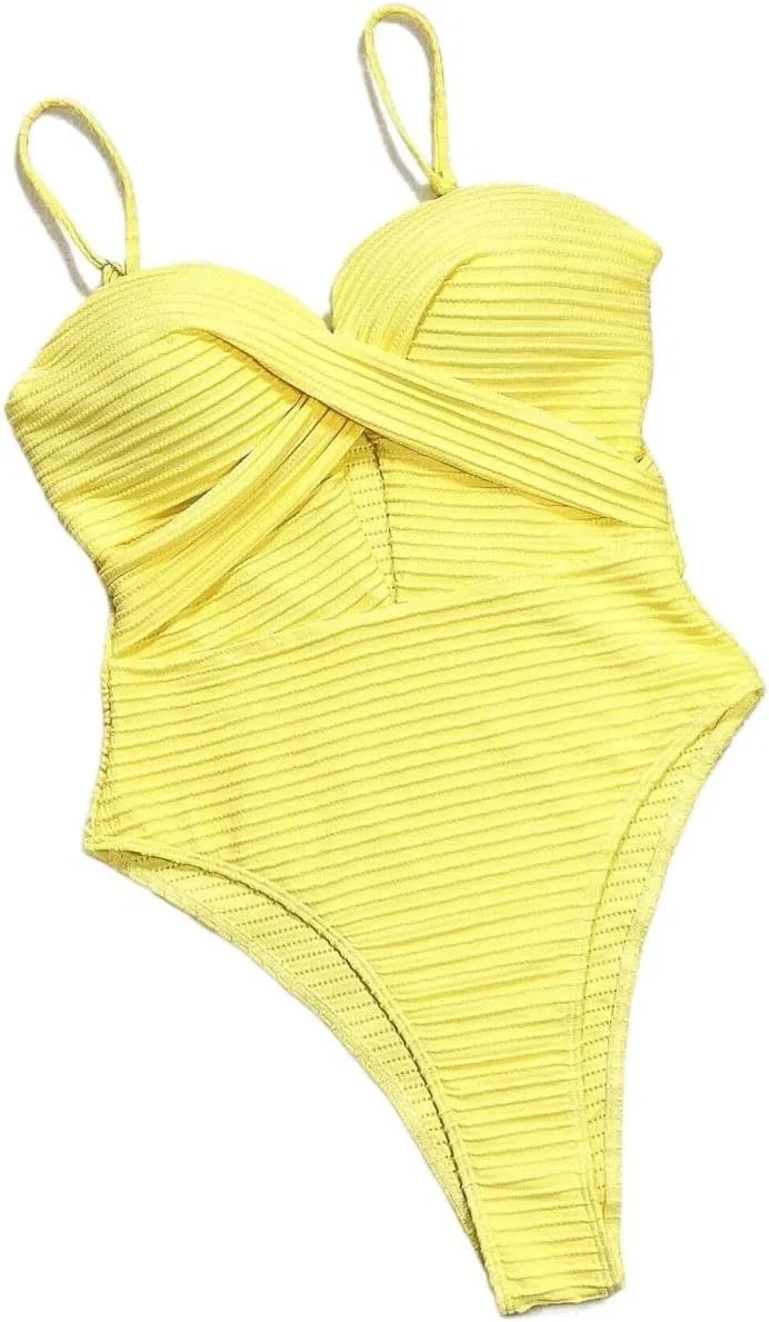 Женский цельный купальник с вырезами и завязками, Yellow — фото 4