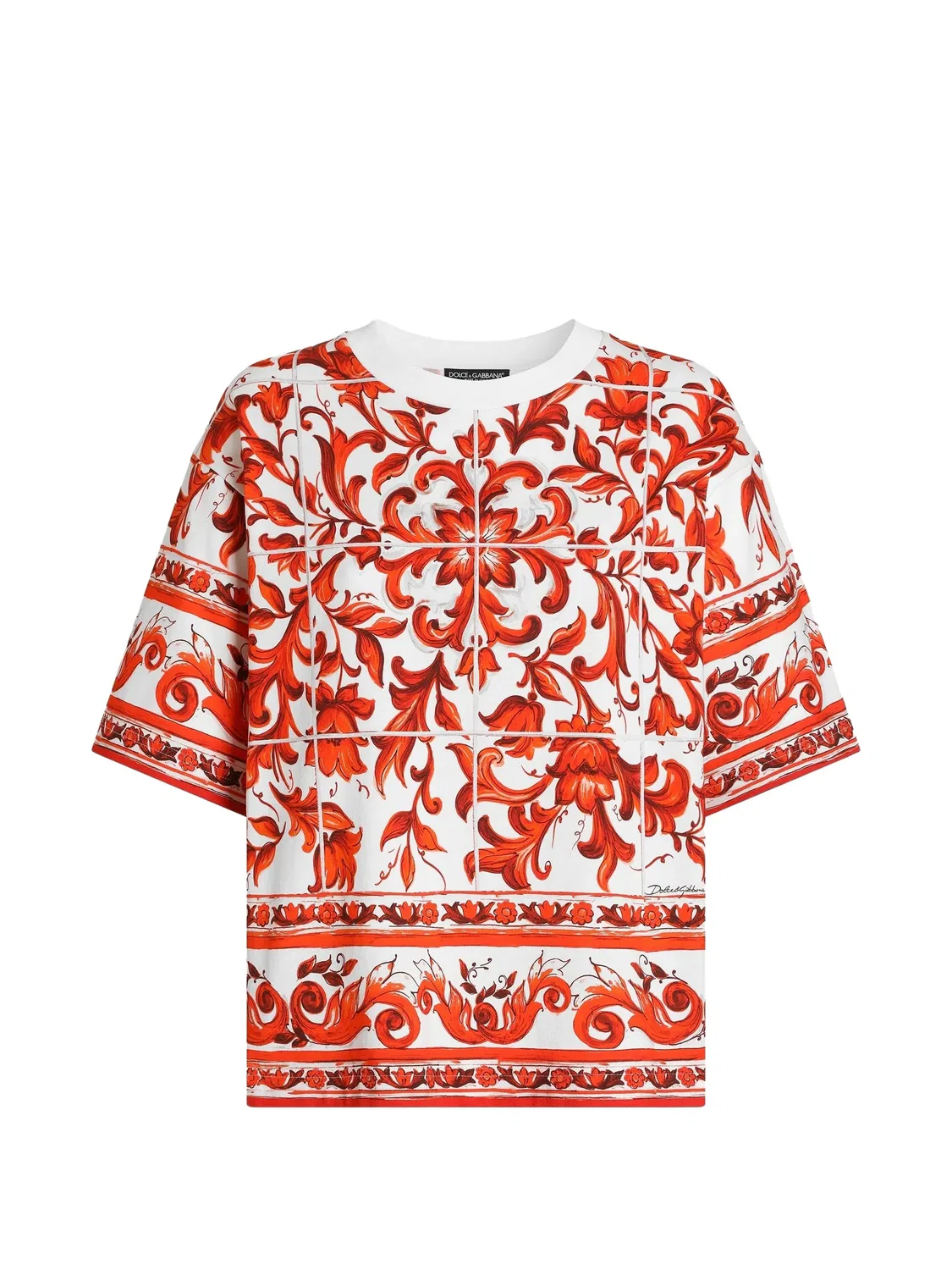 Футболка из хлопка с майоликовым принтом Dolce & Gabbana, белый