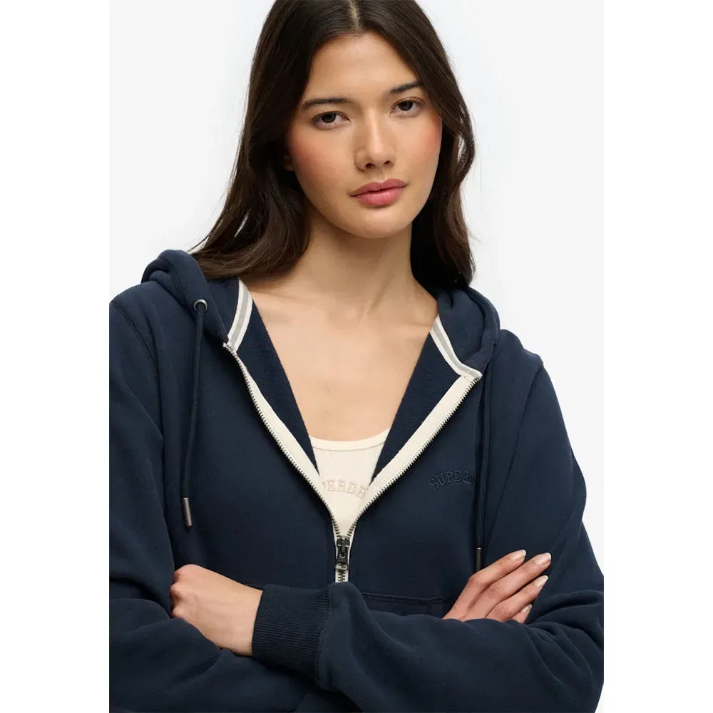 Худи молния Superdry Essential Logo Cropped, синий — фото 3