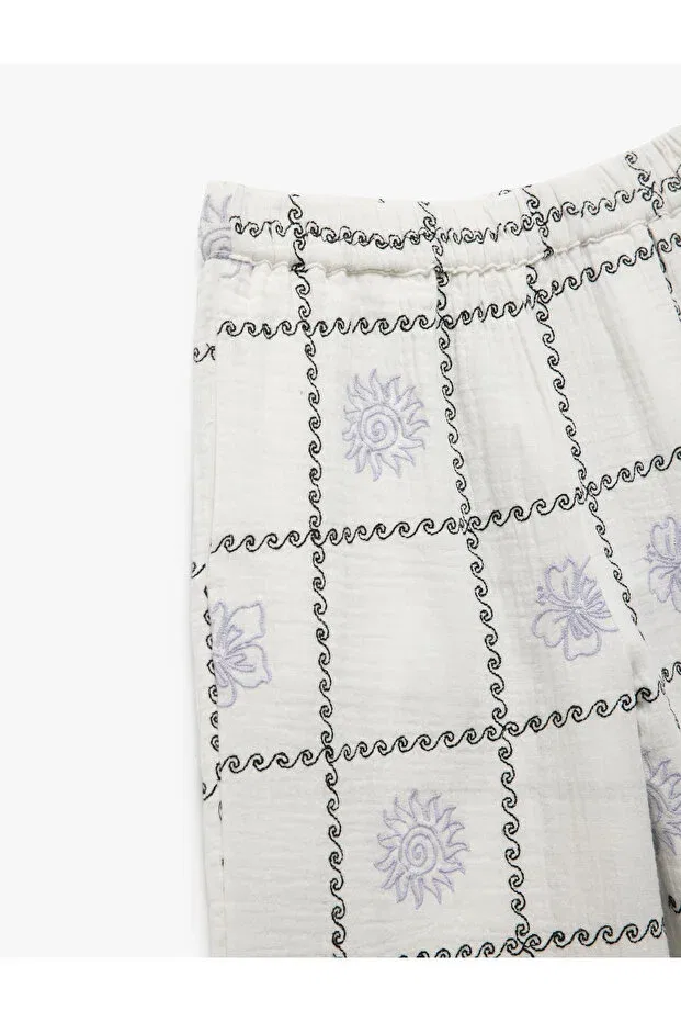 Детские брюки для девочек хлопковые с принтом Koton, White Patterned — фото 3
