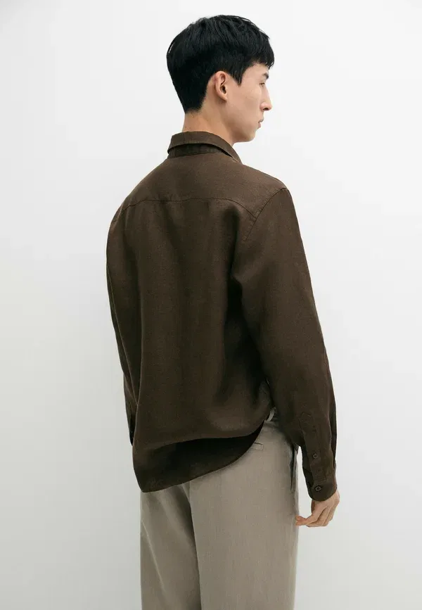 Рубашка из льна Shirt Massimo Dutti, Mottled Dark Brown, темно-коричневый — фото 4